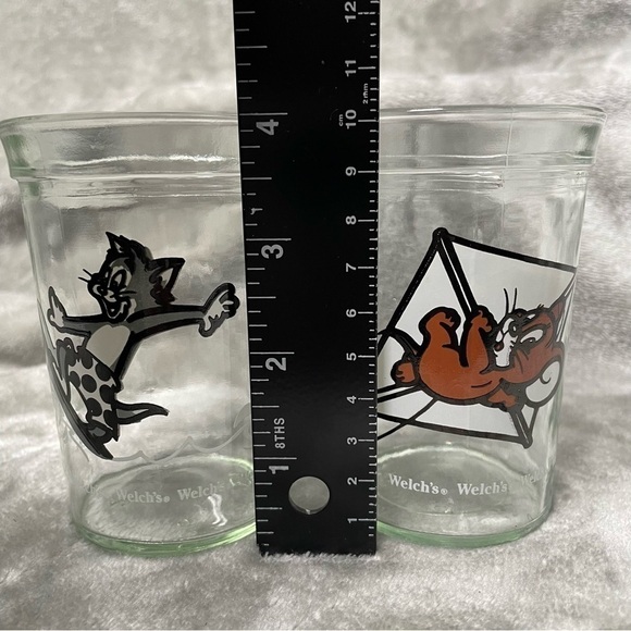Vintage 90's Tom & Jerry Welch's Glass Jelly Jar Set of 2 Cups Surf & Kite Theme - Picture 6 of 8